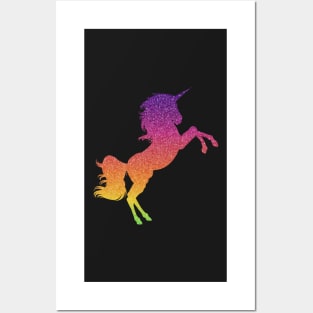 Rainbow Ombre Faux Glitter Unicorn Posters and Art